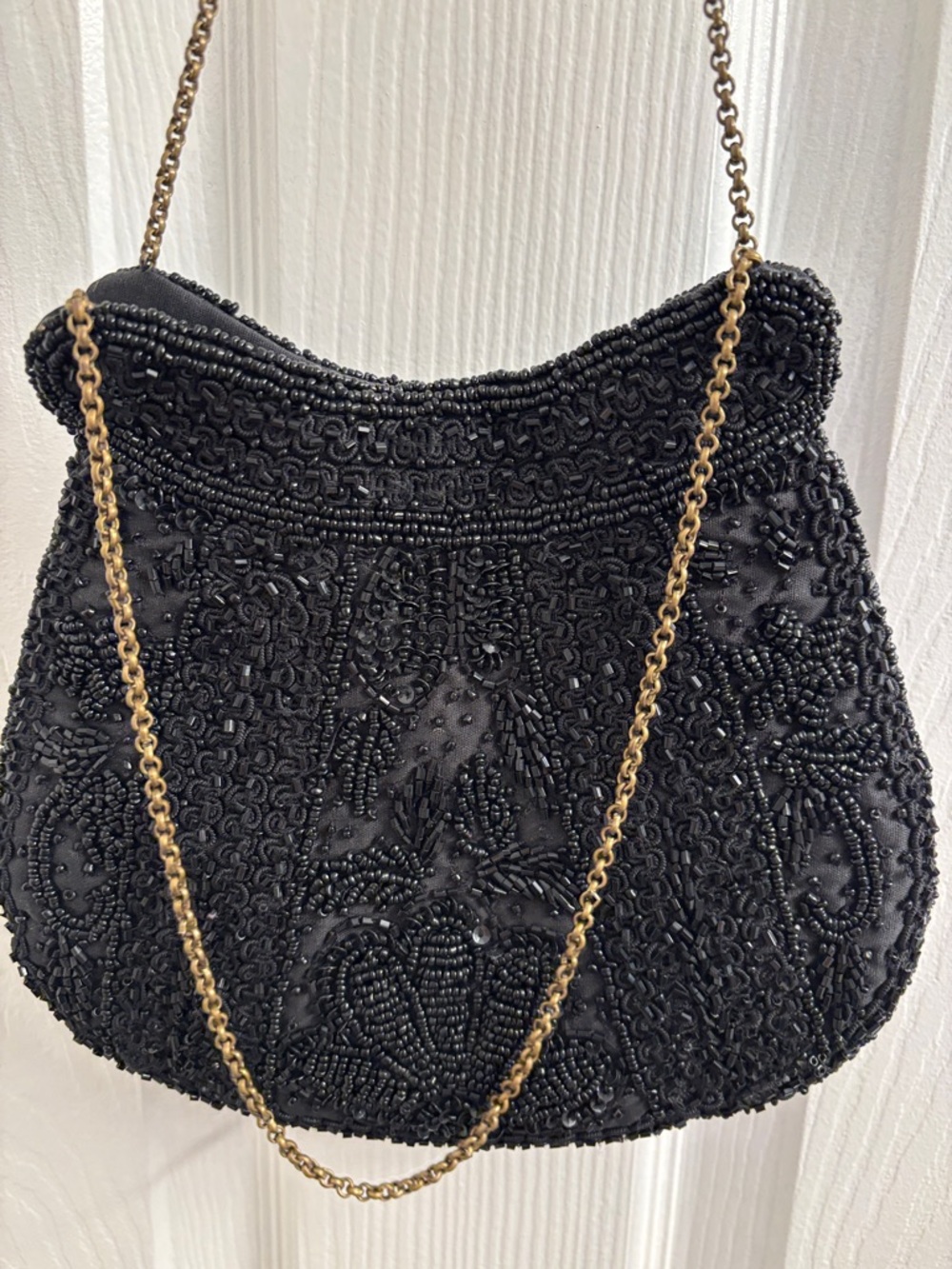 Vintage Black Beaded Evening Handbag - Fabulous w/Chain - Picture 7 of 13